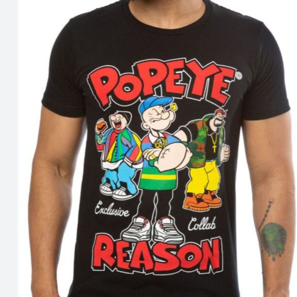 Reason Popeye Shirt Mens Large Black Blimpy Brutus Graphic Tee Saturday Cartoon